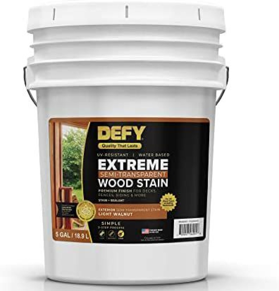 Stains * | Shop Defy Extreme Semi-Transparent Wood Stain, 5 Gallon Light Walnut