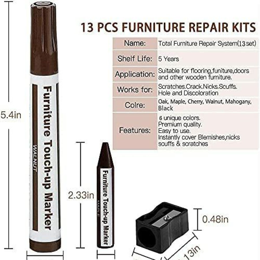 Minwax * | Shop Furniture Repair Kit Wood Markers Set Of 13 Markers And Wax Sticks With Sharpener Kit, For Stains, Scratches, Wood Floors, Tables, Desks, Carpenters, Bedposts, Touch Ups, And Cover Ups Six Colorway Kit